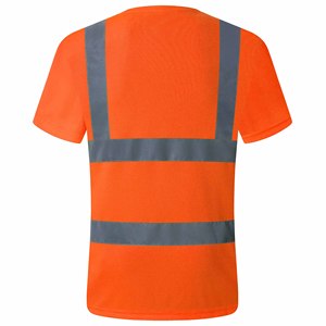 Suministro directo de fábrica Camisetas de trabajo unisex de alta visibilidad con franja reflectante de transferencia térmica y bolsillo en el pecho - Product Image 6