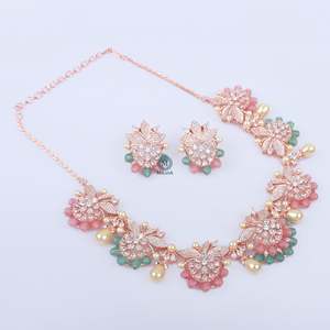 Flaura Fusion Designer Pearl and Zircon Necklace Set for Bridal Wedding - Product Image 4
