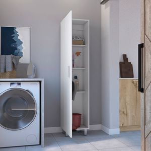 Armadio Salvaspazio Vernon con 4 Ripiani in Vimini Bianco e Ganci Portascopa - Collezione Cesti Portabiancheria E-Shop Depot - Product Image 3