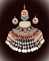 Parure de bijoux vintage antique en perles turquoise, collier, boucles d'oreilles et bijou de tête, style Kuchi afghan, pour femmes, bijoux de mariage indiens et pakistanais