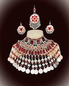 Vintage Antique Turquoise Beads Necklace Earrings Head Piece Afghan Kuchi Women <b>Jewellery</b> Indian Pakistani Wedding Jewelry <b>Sets</b> - Product Image 2