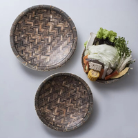 Assiette ronde en mélamine de 11, 12 et 14 pouces, motif imitation bambou, passe au lave-vaisselle, incassable, plateau de service pour restaurant de fondue