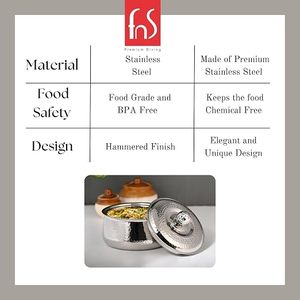 Stainless Steel Casserole Pot With Lid 24cm Round Hammered Design Durable Modern Kitchen Cookware For Gas And <b>Induction</b> <b>Stoves</b> - Product Image 3