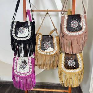 Bolso Bandolera de Gran Capacidad de Cuero de Vaca con Pelo y Flecos, Estilo Western, Diseño de Concha, para Mujer - Product Image 3