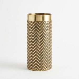 Jarrón de Mesa de Latón Antiguo de 11 cm con Diseño Teer Chevron, 25 cm de Altura, Decoración para el Hogar - Product Image 6