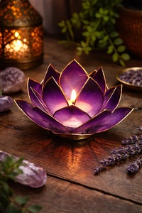 Petit porte-bougie religieux pour artisanat, support pour bougies votives et chauffe-plat, en forme de fleur/lotus, pour les pratiques religieuses et les cadeaux spirituels - Product Image 5