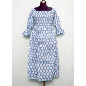 Women's 100% Pure Cotton Maxi Dress Indian Hand Block Floral Solid Printed <b>bell</b> Sleeve Sweet Comfortable Casual Night Simple - Product Image 1