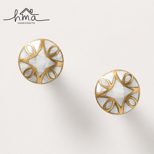 Antique Brass Round Cabinet Knob White Mother of Pearl Inlay Geometric Star Pattern Decorative <b>Drawer</b> <b>Pull</b> Elegant Furniture - Product Image 1
