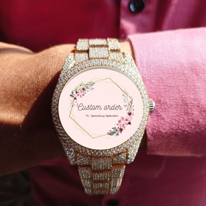 Montre unisexe en or jaune avec diamants Moissanite VVS, style Hip Hop glacé, cadran en verre, passe le testeur de diamants, fournisseur en gros - Product Image 2