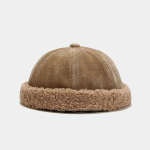 RAO CRAFT EXPORTS Gorro Docker Personalizable con Forro Sherpa, Tela de Pana de Terciopelo, Sin Visera, Gorro de Invierno con Puño Plegable, Unisex, OEM, ODM - Product Image 5