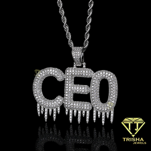 Collier Premium Moissanite CEO, Pendentif Hip Hop Iced Out, Bijou Personnalisé Lettre Drip Bling avec Chaîne Cordon pour Hommes - Product Image 1