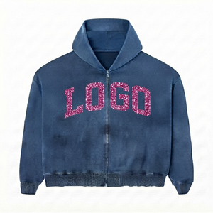 Sweat-shirts pour hommes de qualité supérieure, 100% coton, épais, surdimensionnés, avec fermeture éclair sur le devant, logo personnalisé brodé, écologiques - Product Image 1