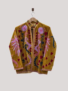 Hand Embroidered Velvet Mandarin Collar Jacket Full Sleeve Plus Size Women'<b>s</b> Autumn Floral Pattern Prairie Chic Style - Product Image 1