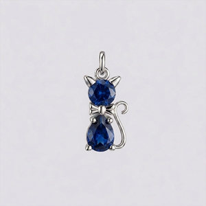 Sapphire Cat <b>Pendant</b> Silver Plated Cute Cat Charm with Faceted Sapphire Stone Animal Jewelry Necklace Charm Gift for Her - Product Image 1