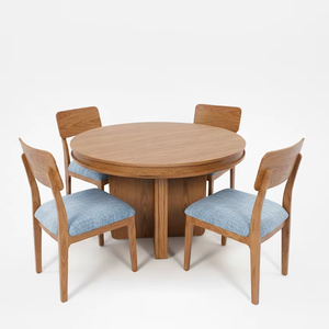 Juego de Mesa de Centro Redonda Moderna con 4 Sillas, Madera de Fresno Maciza y Chapa de MDF, Duradera y Fácil de Limpiar - Product Image 1