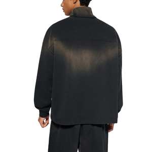 T-shirt Homme Streetwear Vintage Personnalisé Oversize Teint à la Cire Col Demi-Zip Manches Longues Effet Délavé - Product Image 2