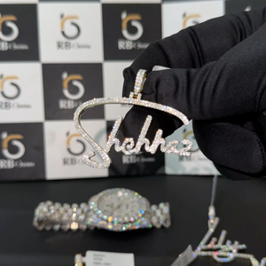 RB GEMS Hip Hop Moissanite Letter Pendant 925 Silver Fully Iced Out <b>Chain</b> <b>Name</b> Custom Moissanite Pendant - Product Image 6