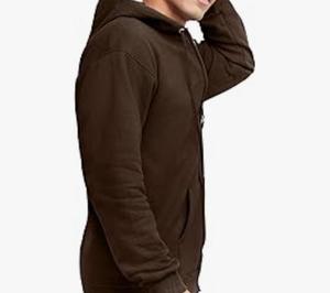 Sweat-shirt à capuche marron pour homme, fermeture éclair, couleur unie, polaire, coupe décontractée, vêtement d'automne - Product Image 2