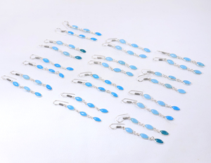 Pendientes Colgantes de Calcedonia Azul al por Mayor, Gema Natural en Forma de Marquesa, Chapados en Plata de Ley 925, Joyería de Moda Hecha a Mano - Product Image 6