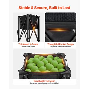 Cesto per Palline da Tennis in Alluminio Leggero, Carrello Pieghevole per Pickleball, Facile da Usare, Capacità 150 Palline, Materiale in Poliestere Resistente - Product Image 6