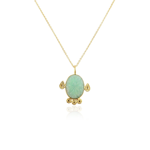 Collier tendance de haute qualité, pendentif minimaliste sculpté en amazonite naturelle plaqué or 18 carats, best-seller, à porter tous les jours - Product Image 5