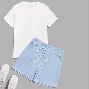 Men's Cotton <b>T</b>-<b>Shirt</b> Set Crew Neck Short Sleeve Solid Color Casual Summer Wear Breathable Light Blue Shorts White <b>T</b> <b>Shirt</b> Set - Product Image 5