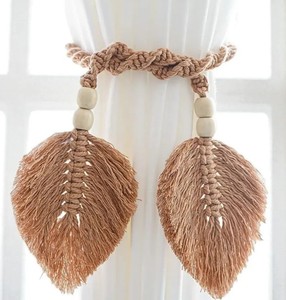 Macrame Leaf Curtain Tiebacks: Boho Cotton Window Decor - Product Image 2