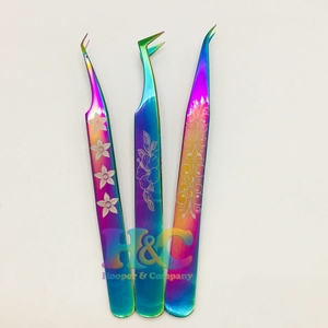 New Rainbow Multi Tweezer Laser <b>Engrave</b> Sustainable Stainless Steel Eyelash Tweezers for False Eyelash Extensions Lash Tweezers - Product Image 2