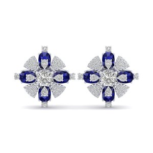 REYES Classic Design 14K <b>Gold</b> IGI Certified Diamonds <b>Screw</b> <b>Back</b> Stud <b>Earrings</b> Blue Sapphire Gemstone Designer Fine Jewelry - Product Image 5