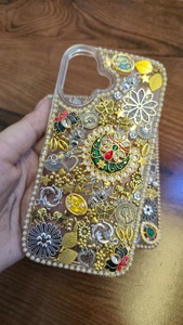 Coque de téléphone portable décorée pour cadeaux de mariage des demoiselles d'honneur, pierres Kundan, coque de téléphone ethnique, pierres dorées - Product Image 6