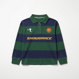 เสื้อรักบี้แขนยาวลายทาง Snowgrace ปักโลโก้ คอปกพับได้ ทรงปกติ สำหรับเด็กผู้ชาย - Product Image 1