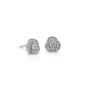 Boucles d'oreilles en or 14 carats avec nœud d'amour en diamant (naturel) et design Milgrain, pour un usage quotidien, cadeaux de fiançailles, anniversaire de mariage - Product Image 4