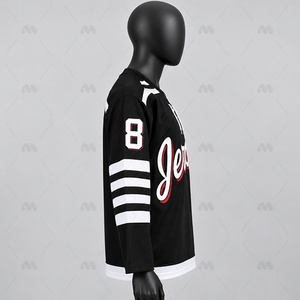 Camiseta de Hockey sobre Hielo Negra Personalizada con Rayas Blancas y Letras Rojas, Corta, Transpirable, de Poliéster que Absorbe la Humedad, Ropa de Verano para Hombre - Product Image 2