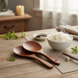 Acacia Wooden Serving Spoon Eco-Friendly Natural Wood Long Handle Bohemian Design Hanoi Kitchen Utensil for Cooking Dining Home - Product Image 3