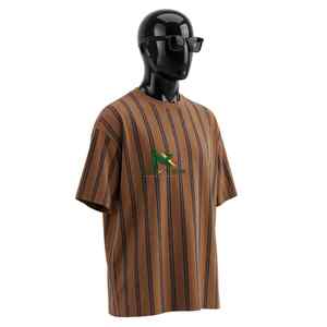 Camiseta Unisex NEXTEX con Rayas, Color Caramelo y Azul Marino, Cuello Redondo, Algodón Suave, Estilo Casual - Product Image 4