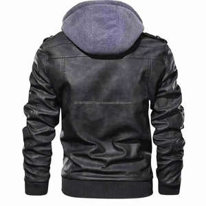 Chaquetas de Cuero PU para Motociclistas, Estilo Racer, para Hombre, Tallas Grandes, con Capucha, Color Marrón y Negro, Chaqueta Abrigada, Venta al Por Mayor de Fábrica - Product Image 3