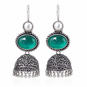 Proveedor Mayorista de Pendientes Jhumka de Piedra Verde Vintage |   Pendientes Colgantes Estilo Boho Tribal - Product Image 1