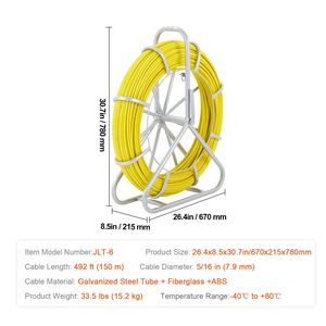 Cavo passacavi in fibra di vetro da 492 piedi 5/16 pollici con bobina in acciaio e 3 teste di trazione - Product Image 3