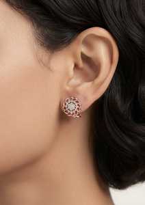Floral Diamond Stud Earrings Round Brilliant Cut 10K Gold Plated Modern Lab Grown <b>Jewelry</b> for Women Wedding Gift - Product Image 4