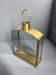 ARTISAN DESIGN L163 Modern Brass Metal Glass <b>Hurricane</b> <b>Lantern</b> Decorative Tabletop Home Decor for All Occasions Irregular Shape - Product Image 5