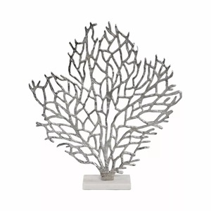 Silver Coral Sculpture 21x19x4 Inch Metal Handmade Artistic Tabletop Decor Coastal Style Living Room <b>Decoration</b> - Product Image 5