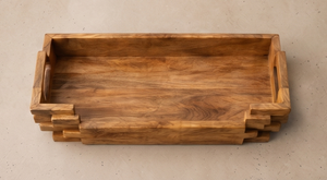 Bandeja de Servir Geométrica de Madera al por Mayor, Plato de Madera de Mango con Diseño de Ladrillos Apilados y Ranuras - Product Image 5
