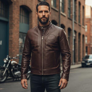 Blouson en cuir et toile tendance 2026 pour hommes – Vente en gros, cuir véritable de haute qualité, fermeture éclair, logo embossé, matelassé pour l'hiver - Product Image 5