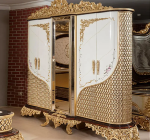 Ensemble de chambre à coucher de style français, design baroque de luxe, en bois de mahogany massif, taille king, meubles sculptés à la main, capitonnés, avec rangement, personnalisable - Product Image 4