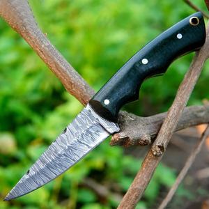 Cuchillo de Caza de Acero de Damasco Hecho a Mano, Hoja Fija de Alta Durabilidad, Grado Industrial, para Uso en Exteriores, Mango de Micarta OEM, Funda de Cuero - Product Image 5