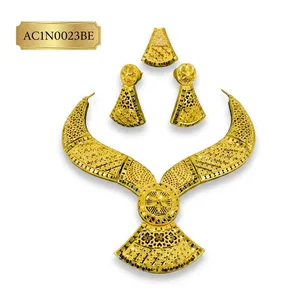 2026 New Design Nigerian Royal Collection 18K Gold Plated Brass Flower Pattern Statement Necklace Box <b>Chain</b> for Women's - Product Image 2