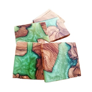 Sous-verres de table artistiques en bois et résine, ensemble de sous-verres ronds bicolores faits à la main, tapis de boisson durables et élégants sous-verres en pierre - Product Image 6