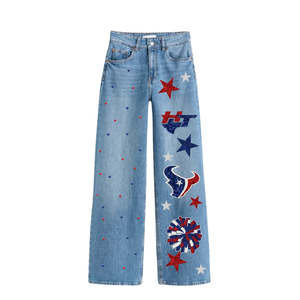 Vaqueros de mezclilla de diseñador vintage para mujer, de cintura alta, pierna ancha, transpirables, para primavera, ropa casual, bordados para el día del partido de béisbol - Product Image 4