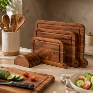 Juego de 3 Tablas de Cortar de Madera de Acacia Ecológicas y No Tóxicas con Logotipo Personalizado, Rectangulares, con Soporte para Uso en la Cocina y para Servir - Product Image 6