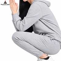 Ensemble survêtement 2 pièces pour femme, pantalon de jogging et sweat à capuche gris uni, personnalisable avec logo, haute qualité, vente en gros